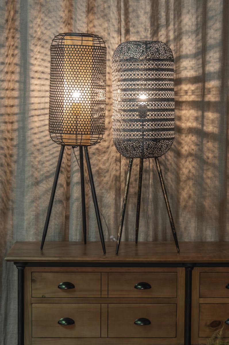 Firenze lampa stolowa azurowa metal na trojnogu